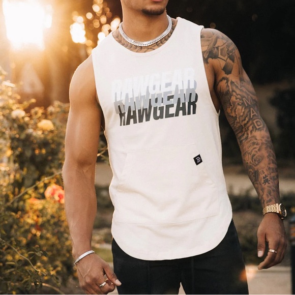 NWT RAWGEAR graphic spell out Mens tank with kangaroo pocket SZ M 95 - Picture 5 of 5